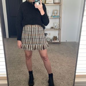 Vintage fringe tweed skirt - size large/30 in waist